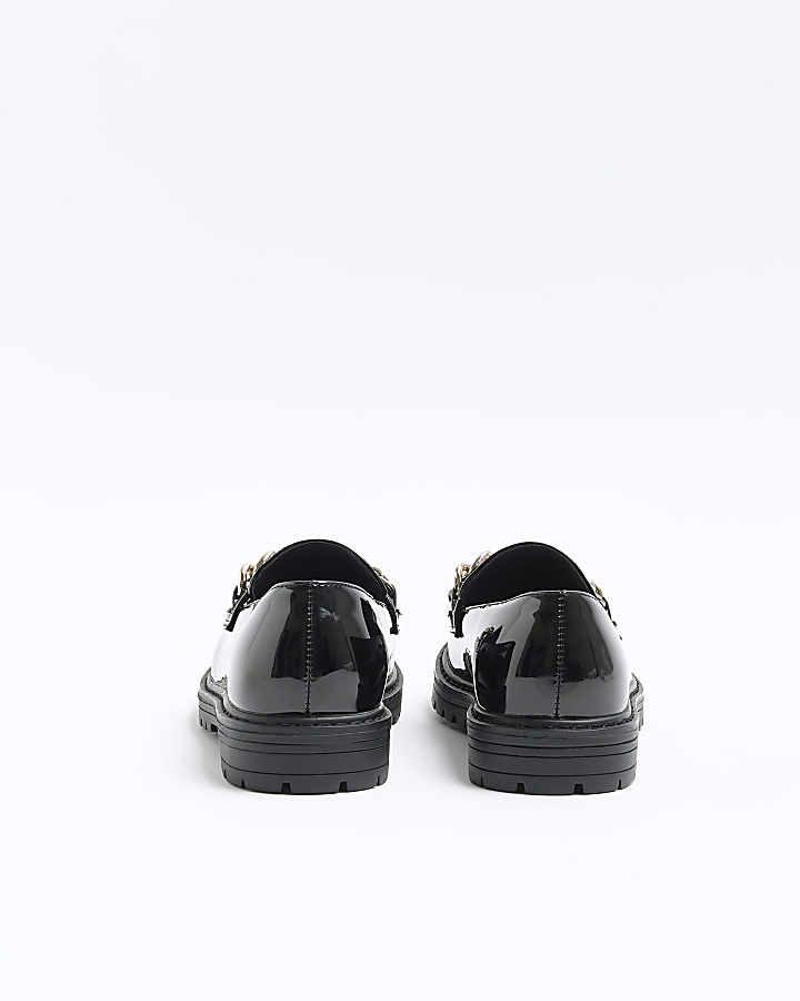 Girls black chunky chain patent loafers