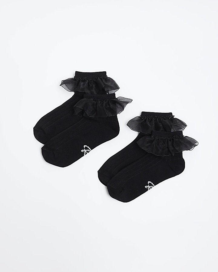 Girls black frill socks 2 pack