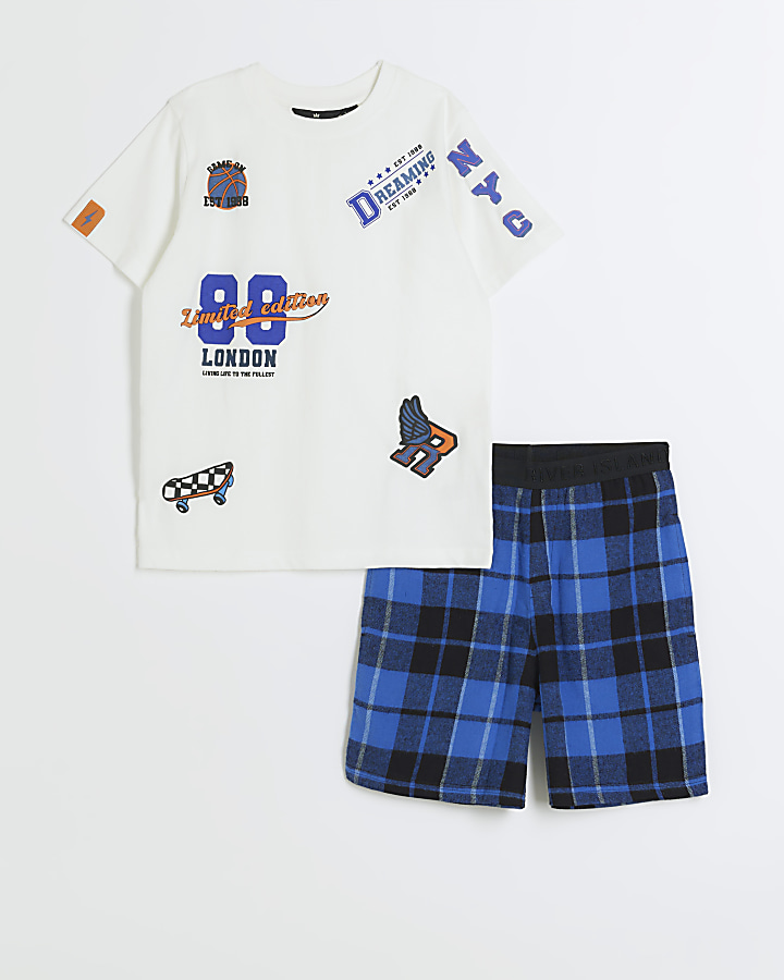 Boys blue graphic check pyjama set