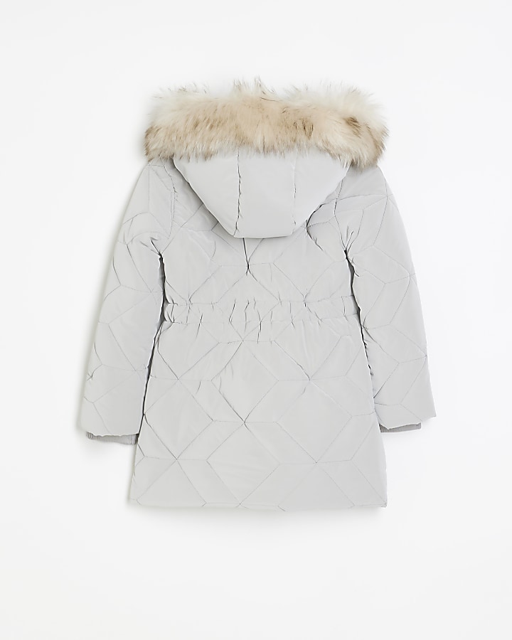 Girls grey hooded padded puffer coat