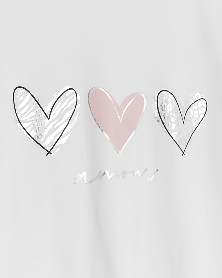 Girls white heart print t-shirt