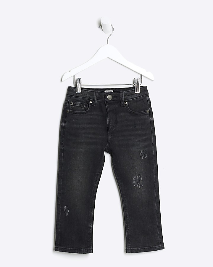 Mini boys black slim ripped jeans