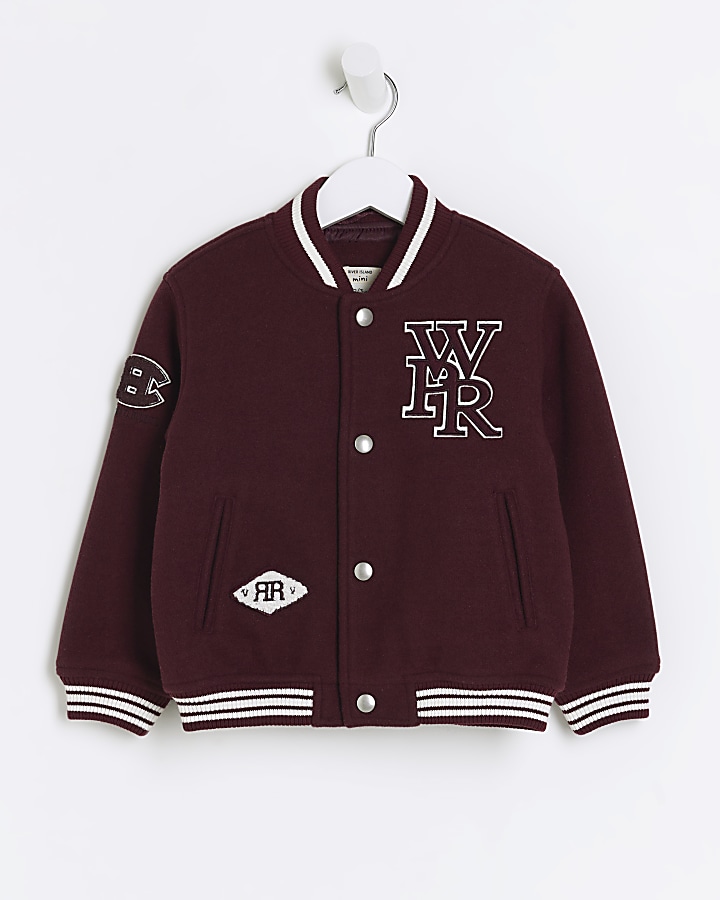 Mini boys red varsity bomber jacket | River Island