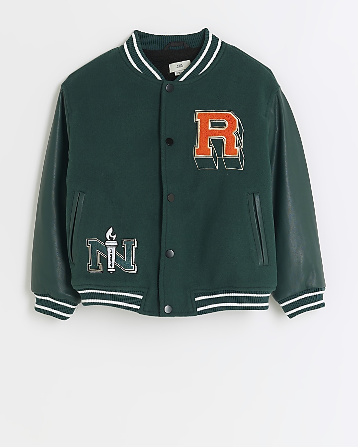 Boys green borg lining varsity bomber jacket