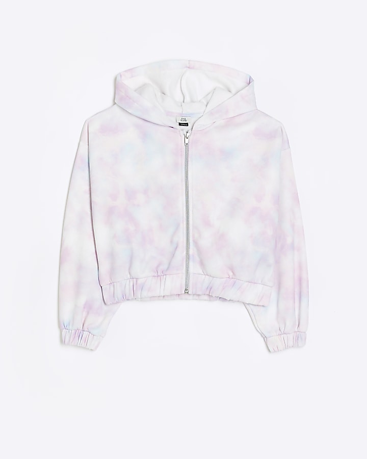 Girls pink tie dye zip up hoodie