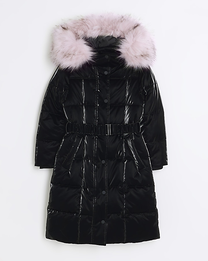 Girls black high hot sale shine padded coat