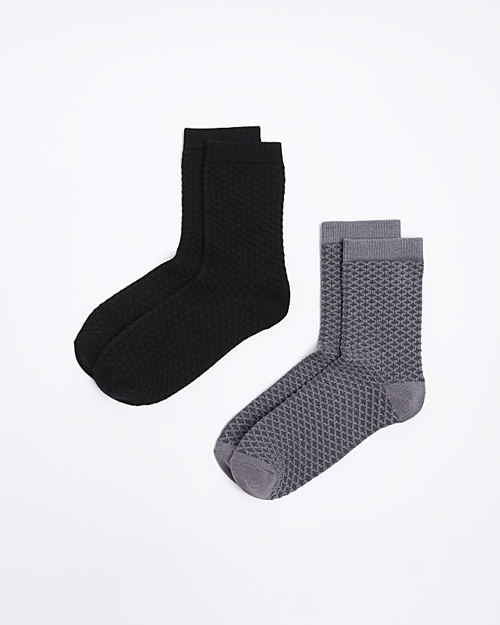 Boys grey textured socks 2 pack