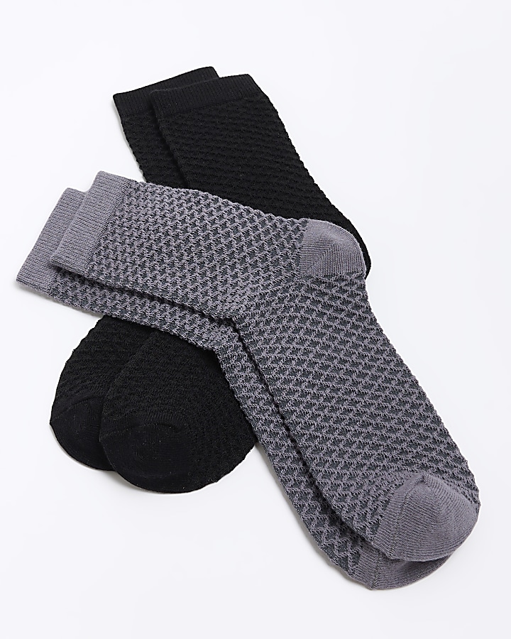 Boys grey textured socks 2 pack | River Island