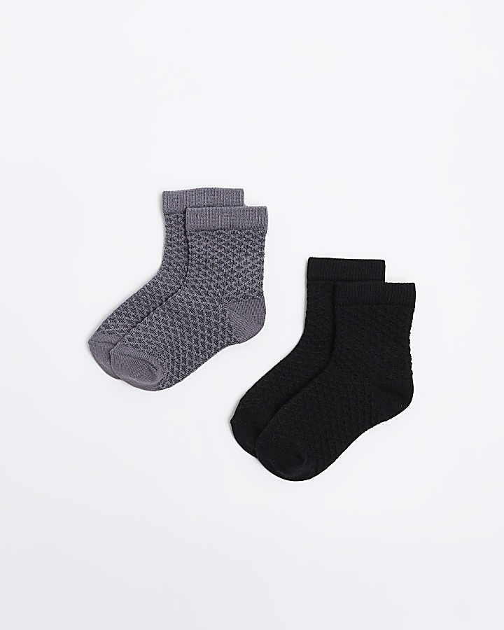 Mini boys grey textured socks 2 pack