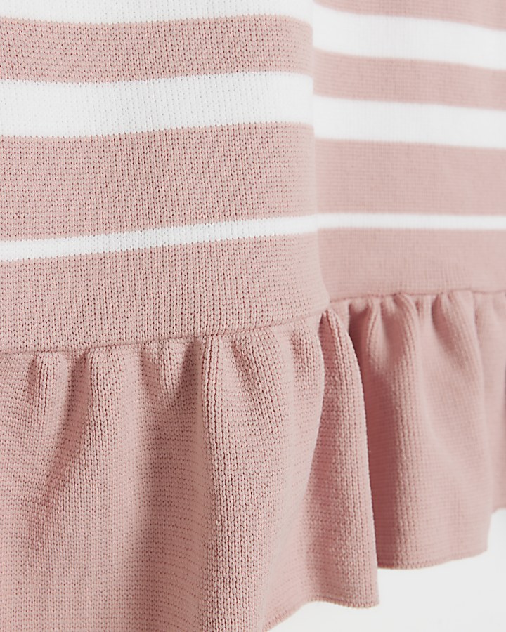 Mini girls pink striped peplum polo dress