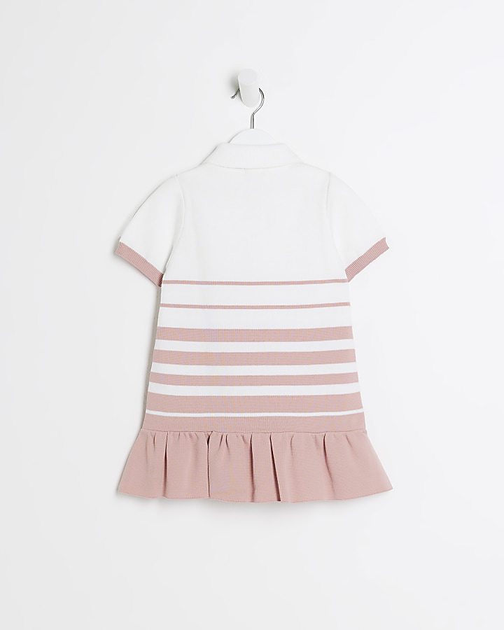 Mini girls pink striped peplum polo dress