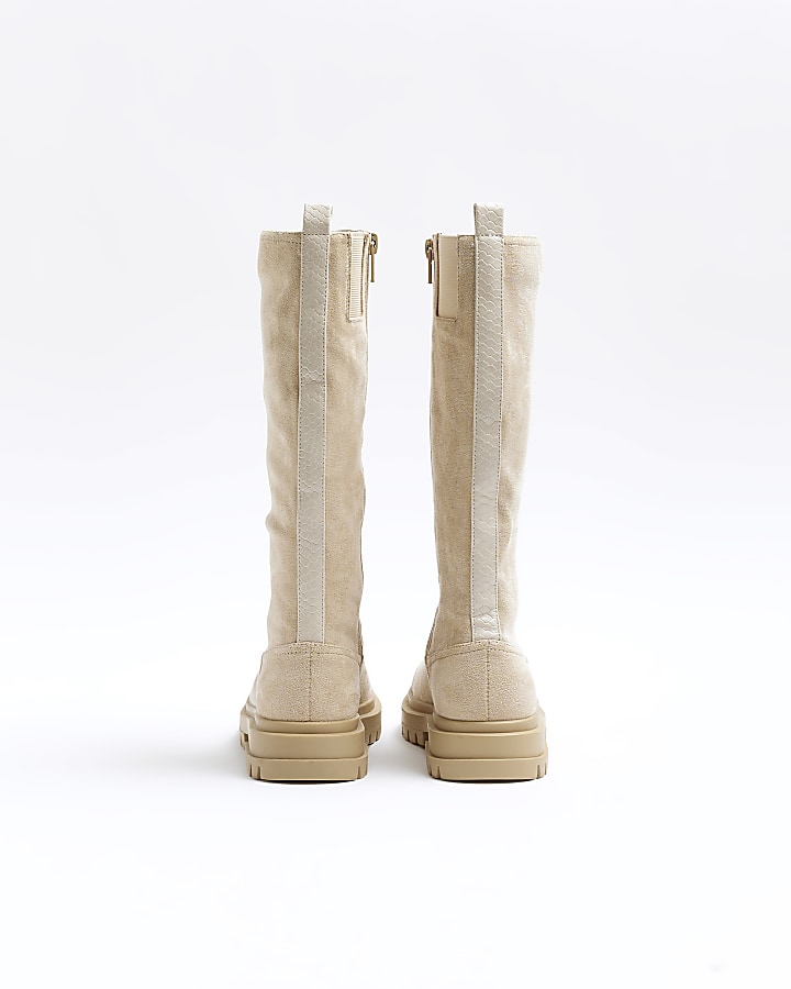 Girls beige suedette calf boots