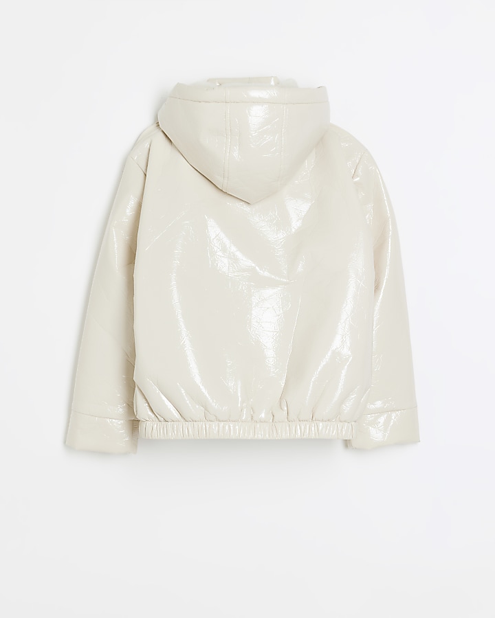 Girls cream hooded rain coat River Island
