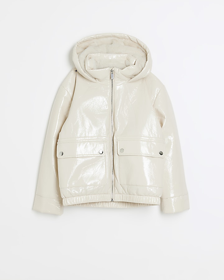 Girls cream hooded rain coat