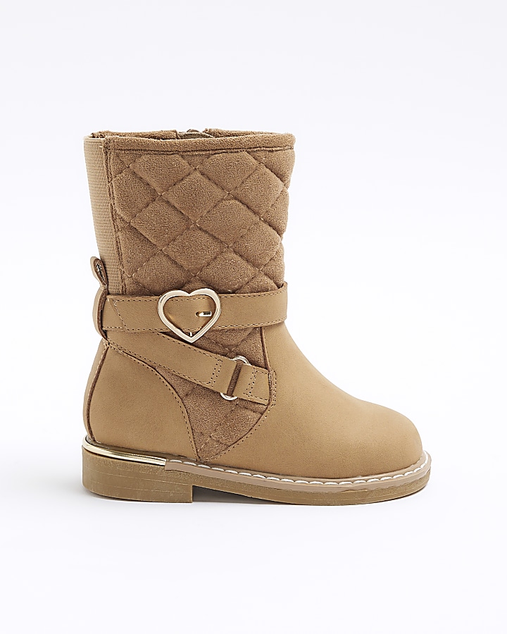 Mini girls beige heart knee high boots