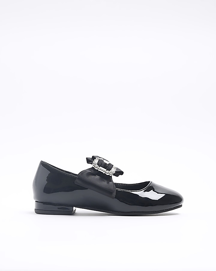 Girls black patent bow ballet shoes | River Island