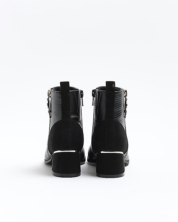 Girls black side zip heeled boots | River Island
