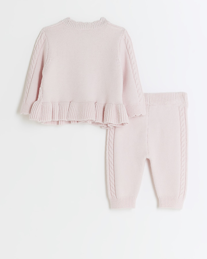 Baby girls pink cable knit cardigan set | River Island