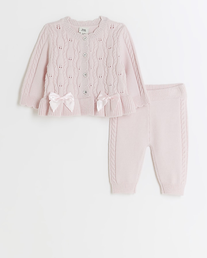 Baby girls pink cable knit cardigan set