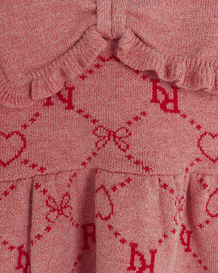 Baby girls pink knitted monogram dress set
