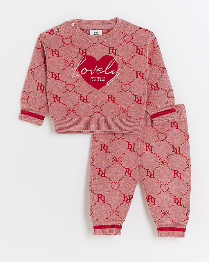 Baby girls pink RI monogram knit jumper set
