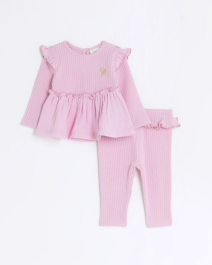Baby girls pink ribbed peplum outfit