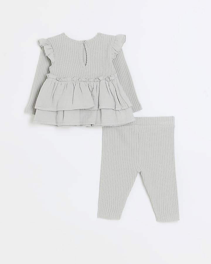 Baby girls grey ribbed peplum outfit