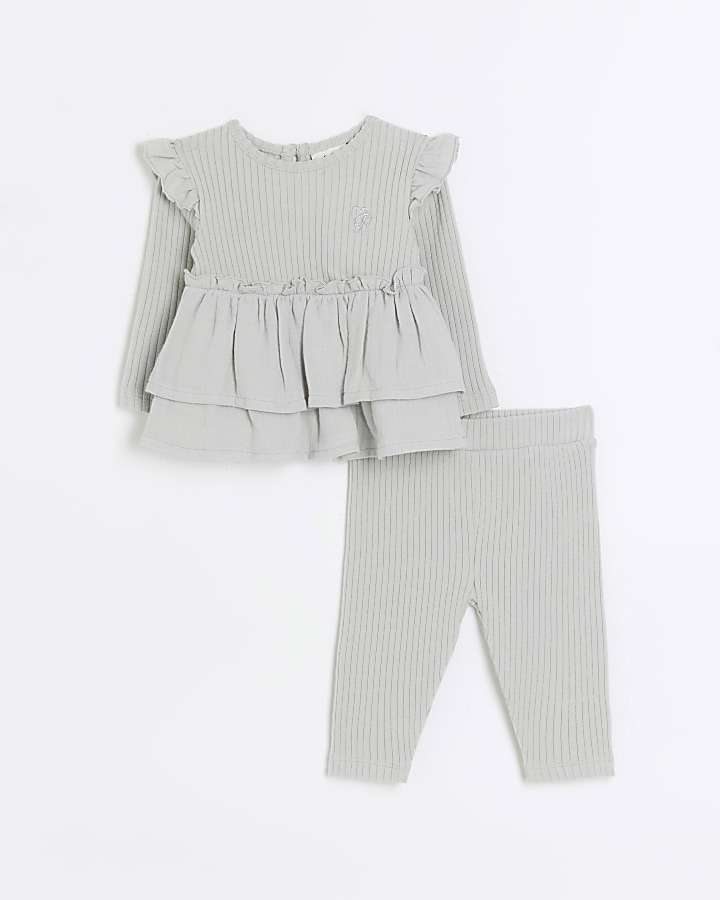 Baby girls grey ribbed peplum outfit