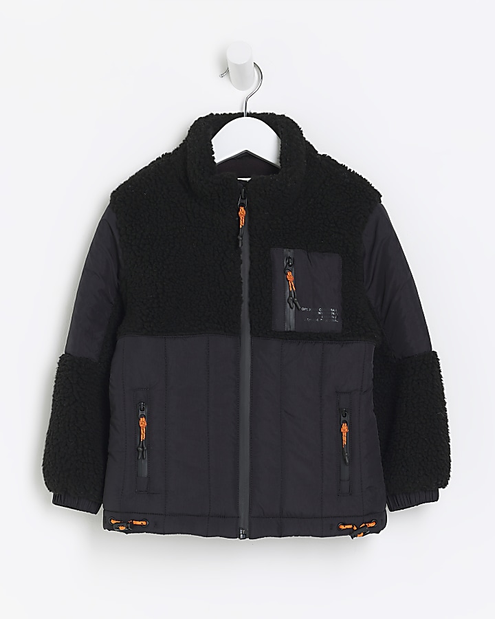 Mini boys black borg padded jacket