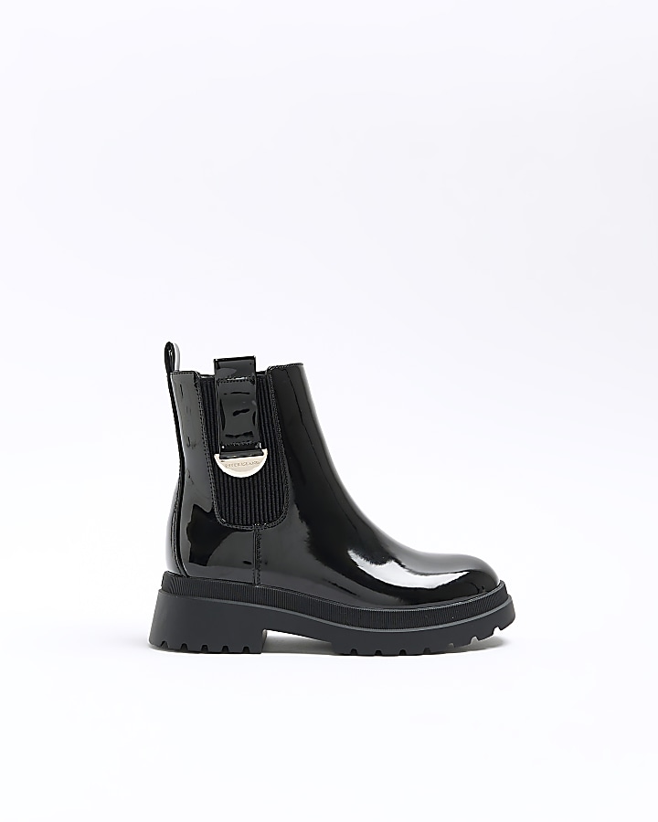 Girls black clearance patent chelsea boots