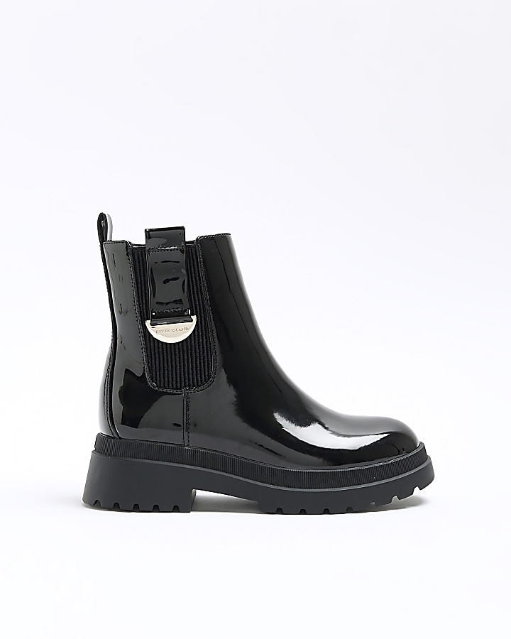 Girls black patent chelsea boots | River Island