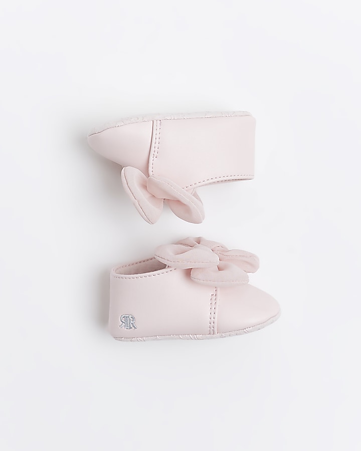 Baby girls pink bow booties