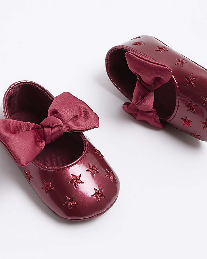 Baby girls red patent bow ballet shoes