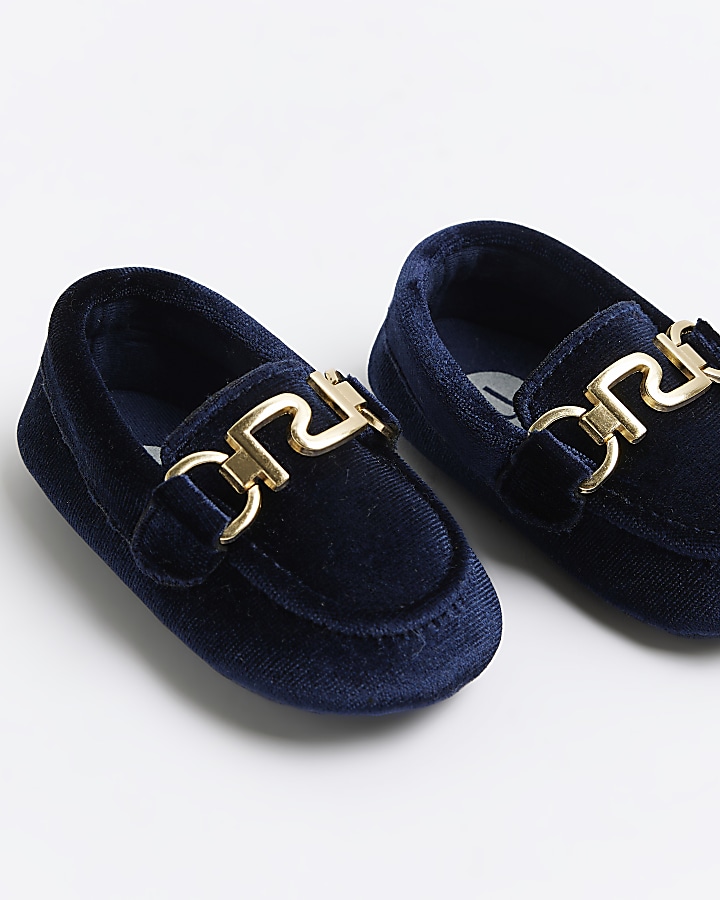 Baby boys navy velvet loafers