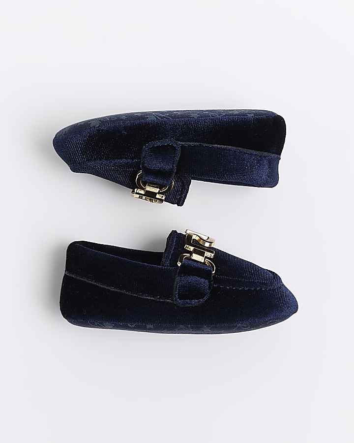 Baby boys navy velvet loafers