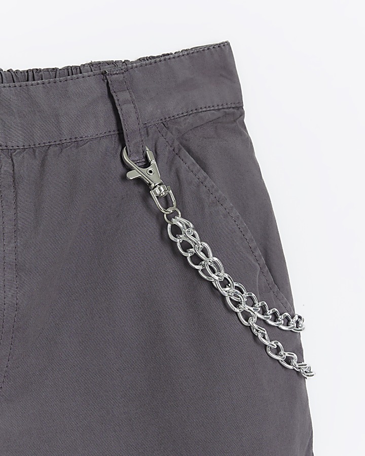 Girls grey chain wide leg cargo trousers