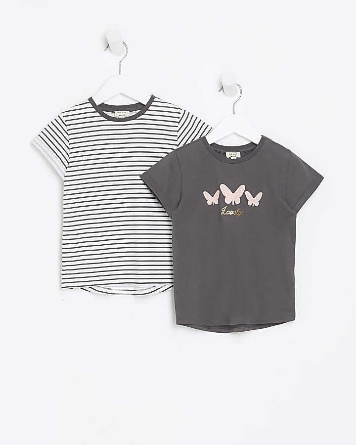 Mini girls cream stripe t-shirt 2 pack