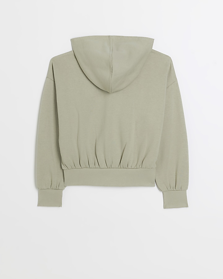 Girls khaki zip up hoodie