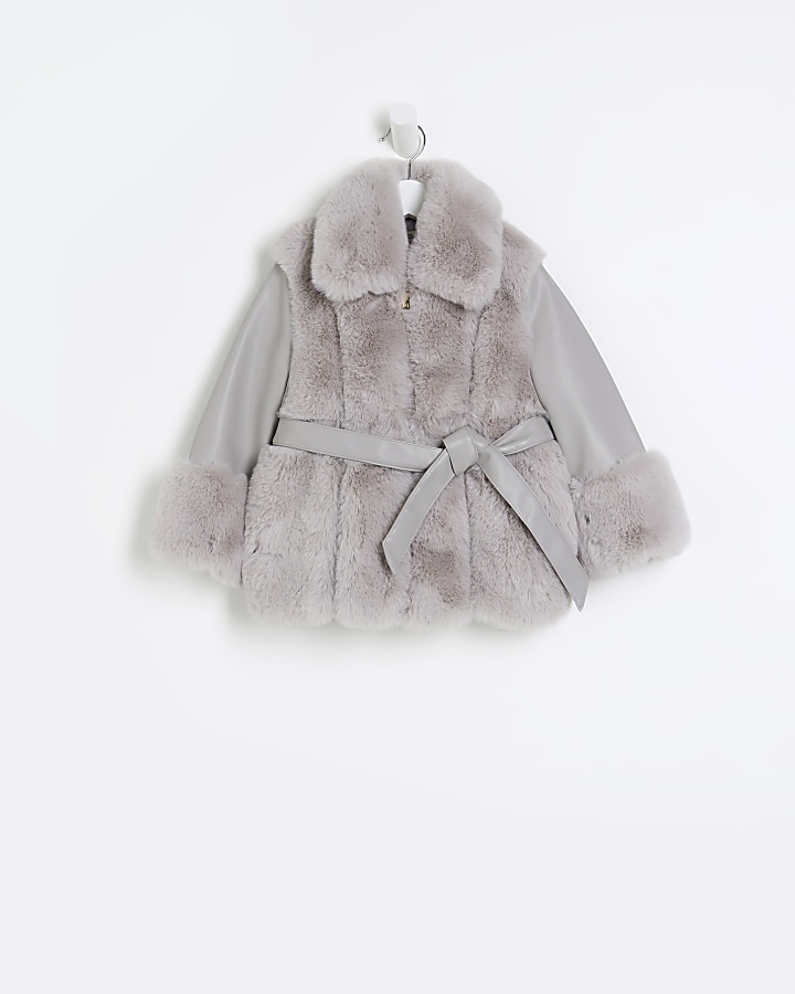 Girls grey 2024 faux fur coat