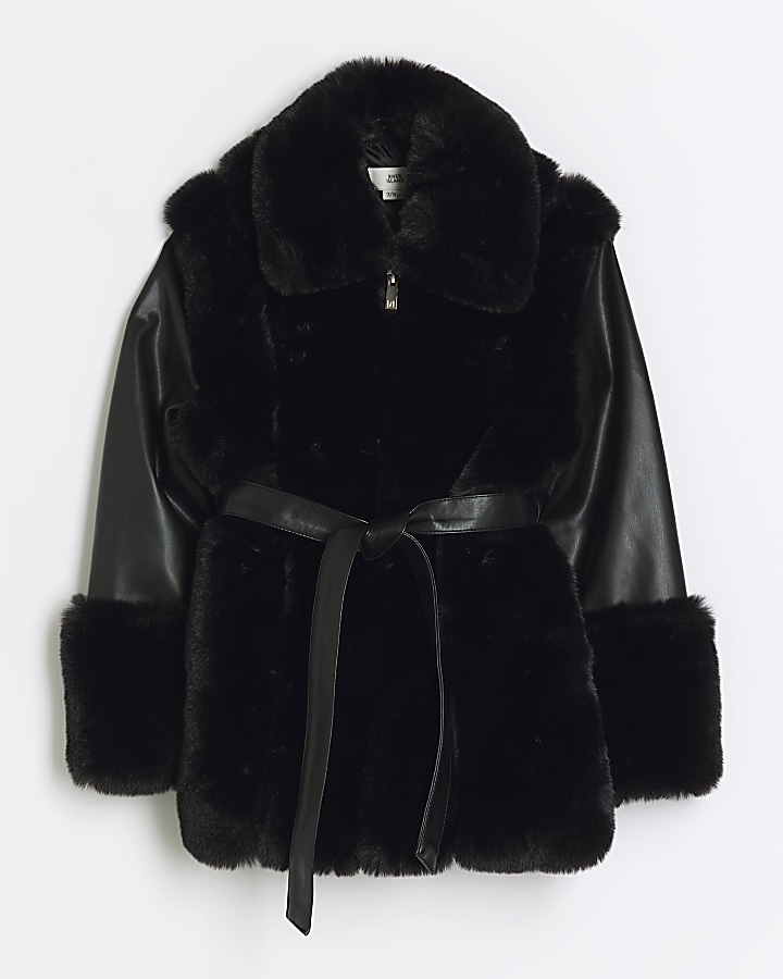 Black faux hotsell fur coat girls