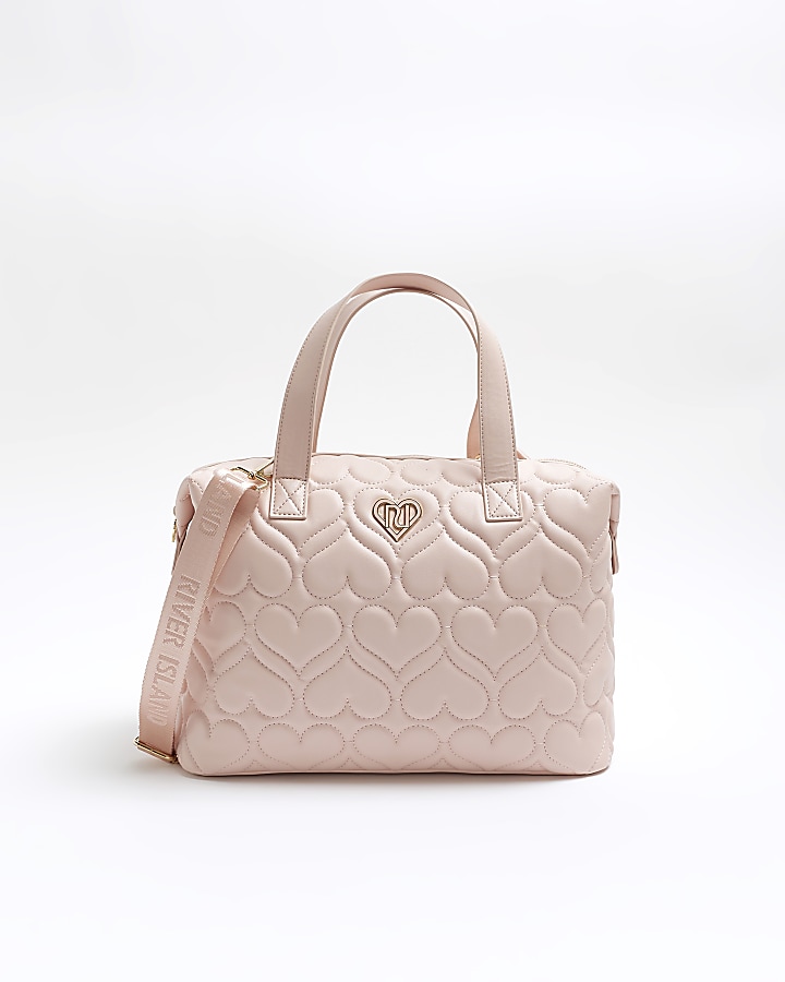 Girls pink heart quilted holdall bag River Island