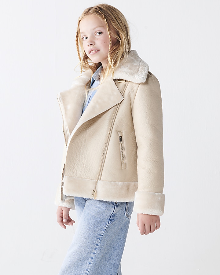 Tan faux on sale fur aviator jacket