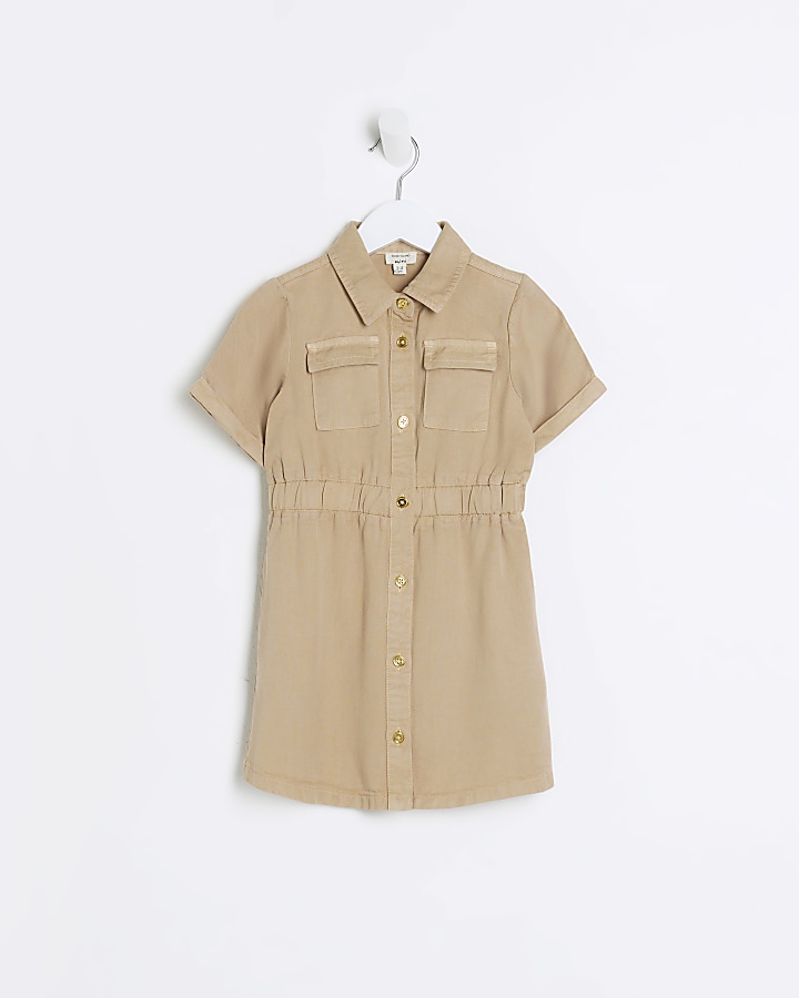 Mini girls Stone Utility Shirt Dress