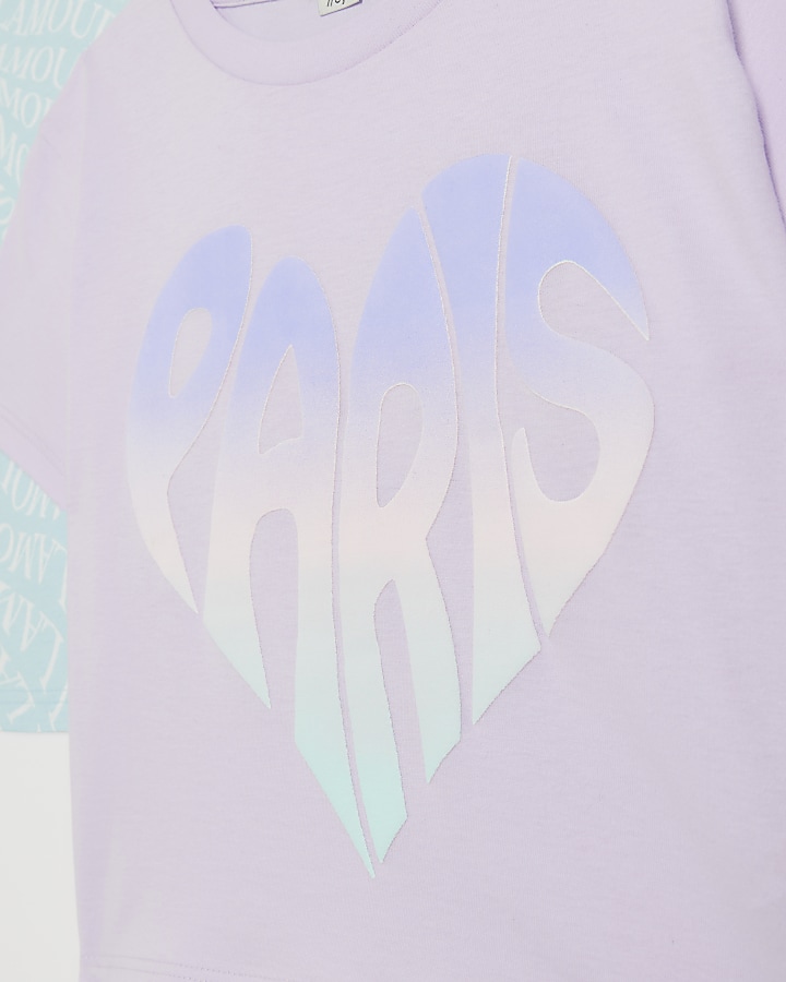 Girls purple Paris graphic t-shirts 2 pack