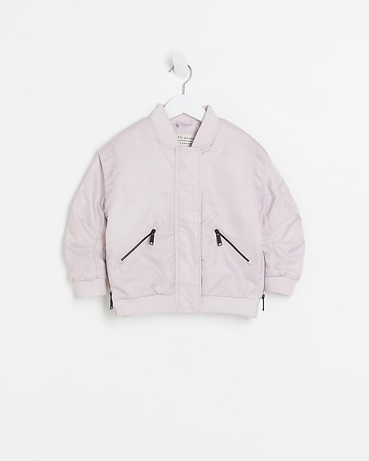Mini girls pink nylon bomber jacket