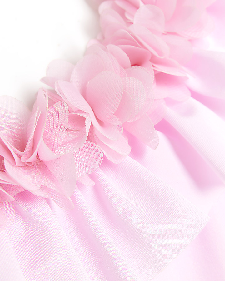 Girls pink flower detail swimsuit