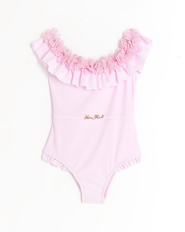 Girls pink flower detail swimsuit | River Island