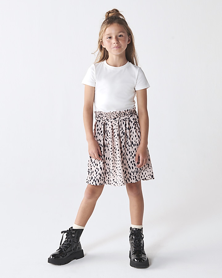 Girls white animal print t-shirt dress