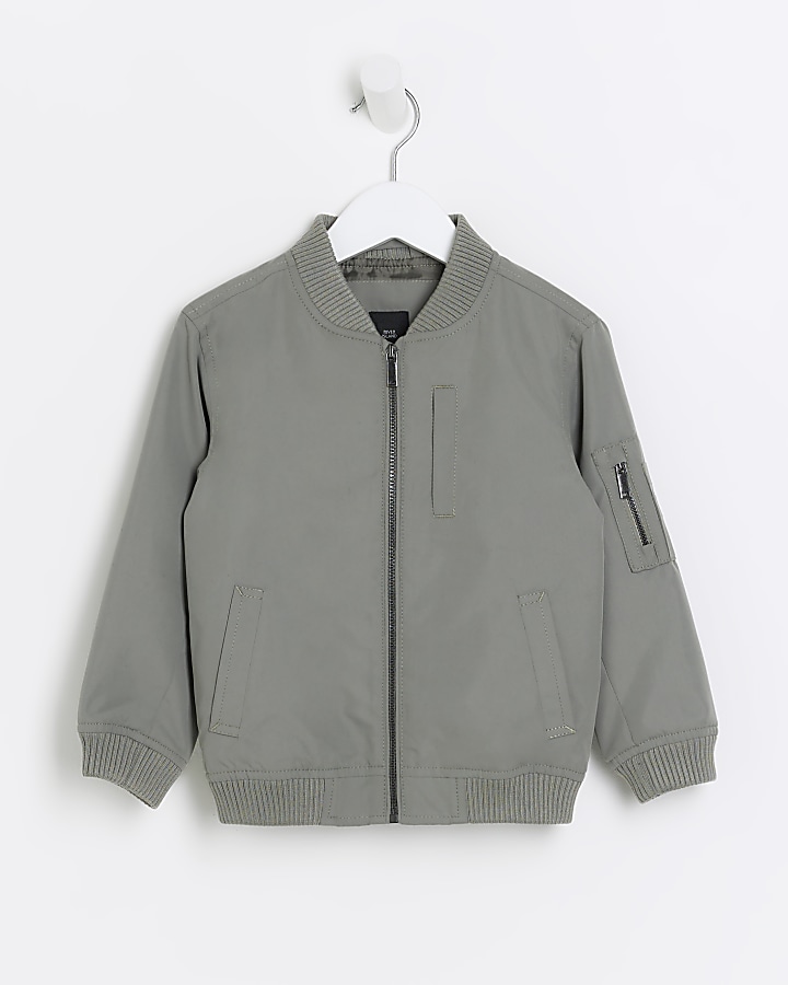 Mini boys khaki zip up smart bomber jacket