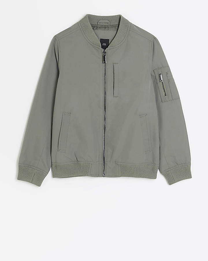 Boys khaki zip up smart bomber jacket